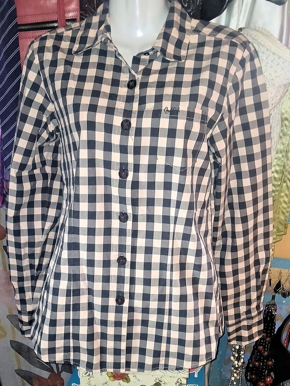 Cruel Girl Checkered Light Orange & Black Cotton Button Down Shirt Size Medium